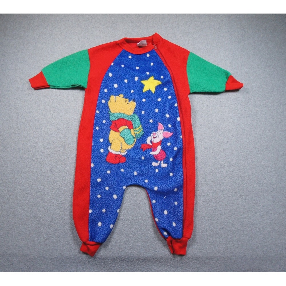 Vintage Disney Pooh Winnie the Pooh Piglet Fleece Sleeper Baby Toddler Size 2